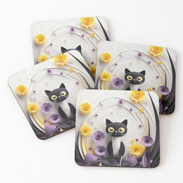 Item preview, Black & Yellow Cat with Abstract Flower: Dynamic Digital Art designed and sold by PaintbrushPlace.
