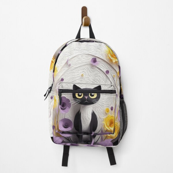 Item preview, Black & Yellow Cat with Abstract Flower: Dynamic Digital Art designed and sold by PaintbrushPlace.