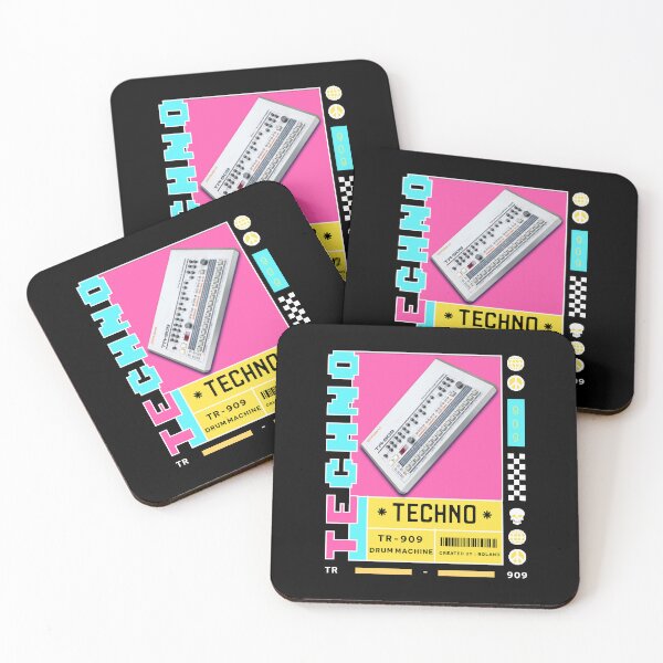 Item preview, TECHNO  - TR 909 Drum Machine (white/blue/pink) designed and sold by Discothreadz.