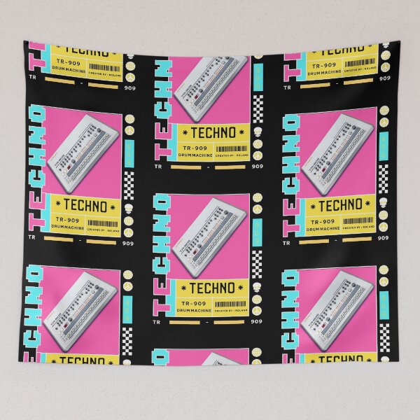 Item preview, TECHNO  - TR 909 Drum Machine (white/blue/pink) designed and sold by Discothreadz.