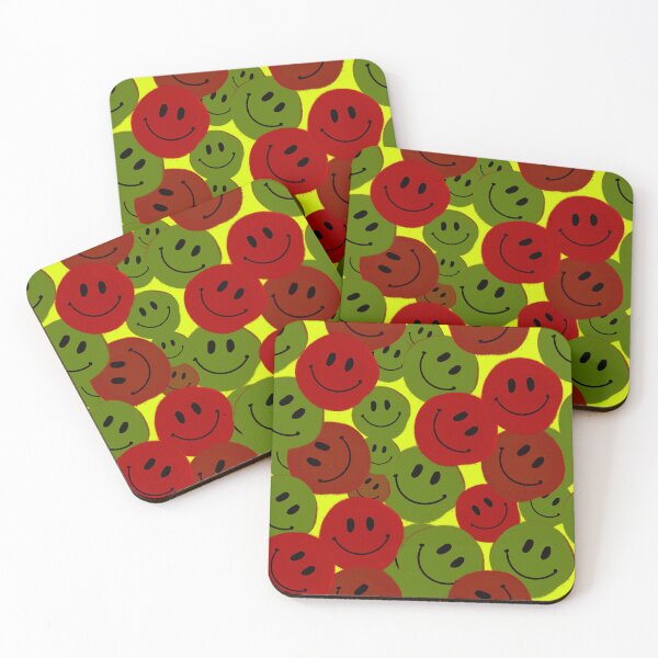 Item preview, Red and Green Smiley Faces - Hand-drawn in a Repeating Pattern on a Yellow Background designed and sold by Victoria Rose.