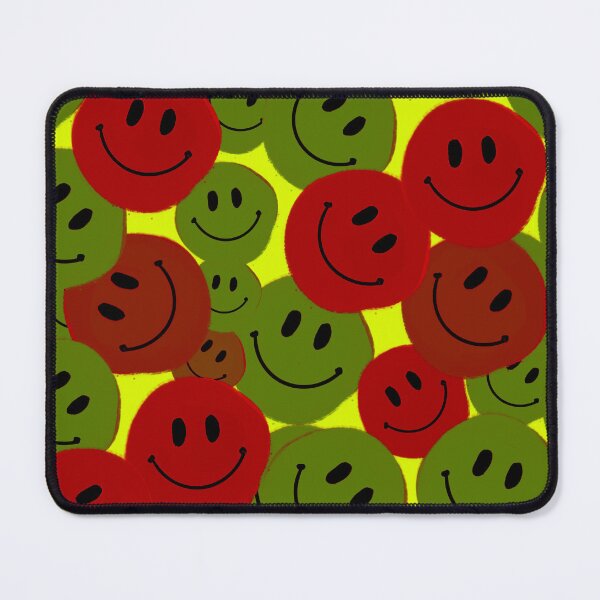 Item preview, Red and Green Smiley Faces - Hand-drawn in a Repeating Pattern on a Yellow Background designed and sold by Victoria Rose.
