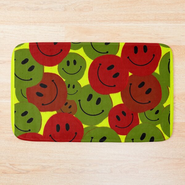 Item preview, Red and Green Smiley Faces - Hand-drawn in a Repeating Pattern on a Yellow Background designed and sold by Victoria Rose.