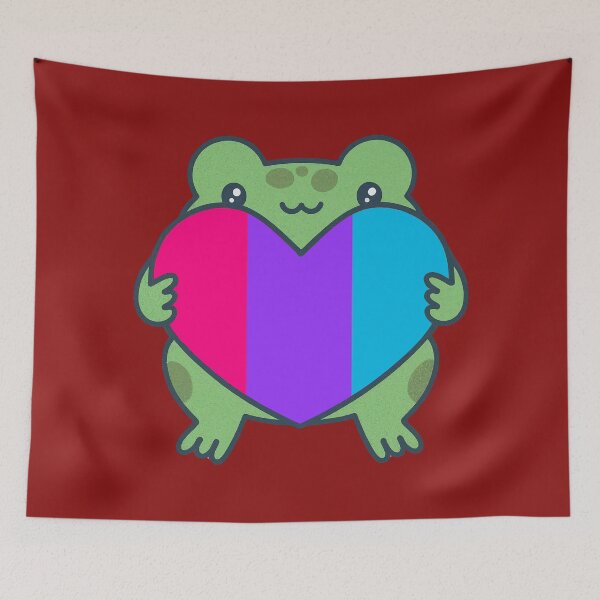Item preview, Cute Frog holding a heart with Androgynous Pride Flag Colors , Androgynous  Design designed and sold by Travelslightly.