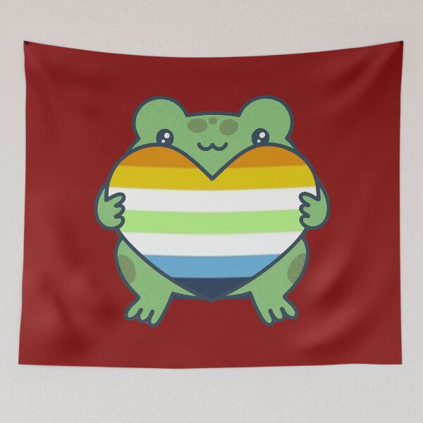 Item preview, Cute Frog holding a heart with AroAce Agender Pride Flag Colors , AroAce Agender  Design designed and sold by Travelslightly.
