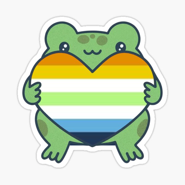 Artikel-Vorschau von Niedlicher Frosch mit einem Herz in den Farben der AroAce Agender Pride Flag, AroAce Agender Design, designt und verkauft von Travelslightly.
