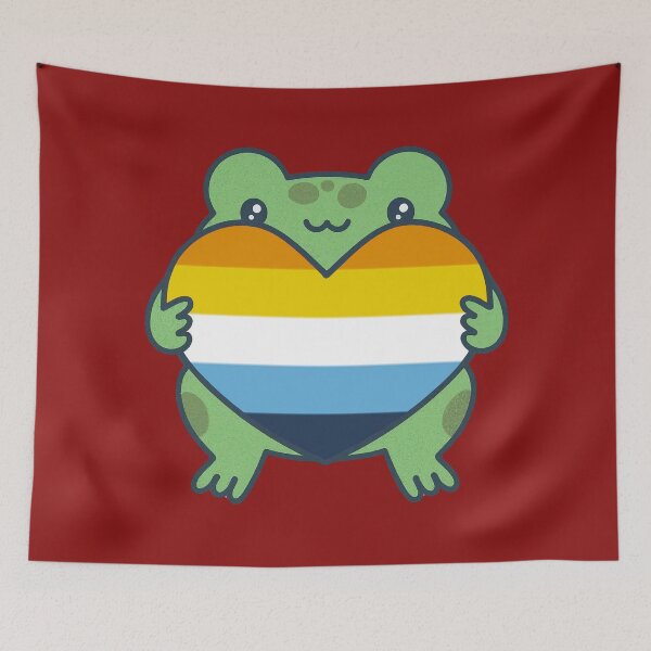 Item preview, Cute Frog holding a heart with AroAce Pride Flag Colors , AroAce  Design designed and sold by Travelslightly.