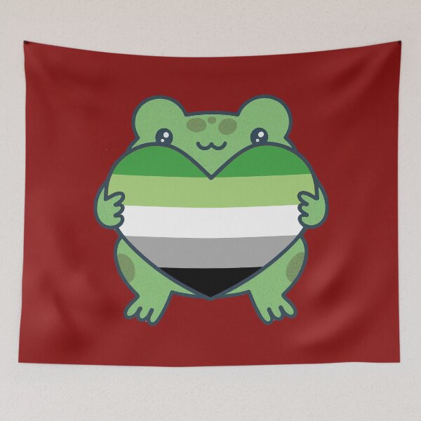 Item preview, Cute Frog holding a heart with Aromantic Pride Flag Colors , Aromantic  Design designed and sold by Travelslightly.