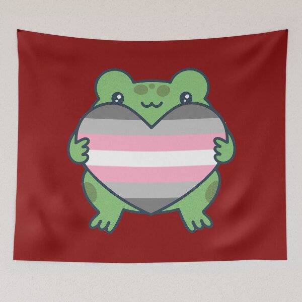 Item preview, Cute Frog holding a heart with Demigirl Pride Flag Colors , Demigirl Design designed and sold by Travelslightly.