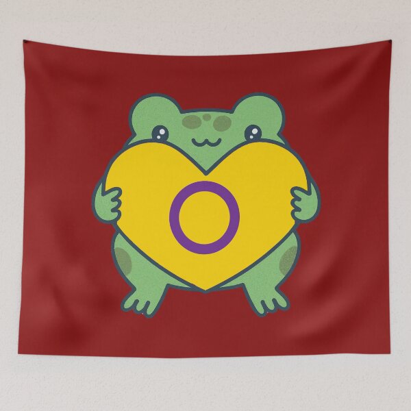 Item preview, Cute Frog holding a heart with Intersex Pride Flag Colors , Intersex Design designed and sold by Travelslightly.
