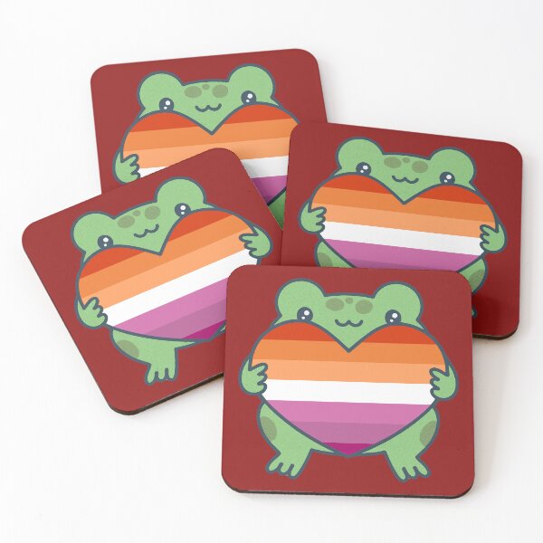 Item preview, Cute Frog holding a heart with Lesbian Pride Flag Colors , Lesbian Design designed and sold by Travelslightly.