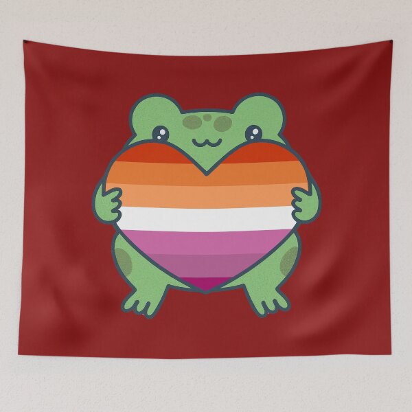 Item preview, Cute Frog holding a heart with Lesbian Pride Flag Colors , Lesbian Design designed and sold by Travelslightly.