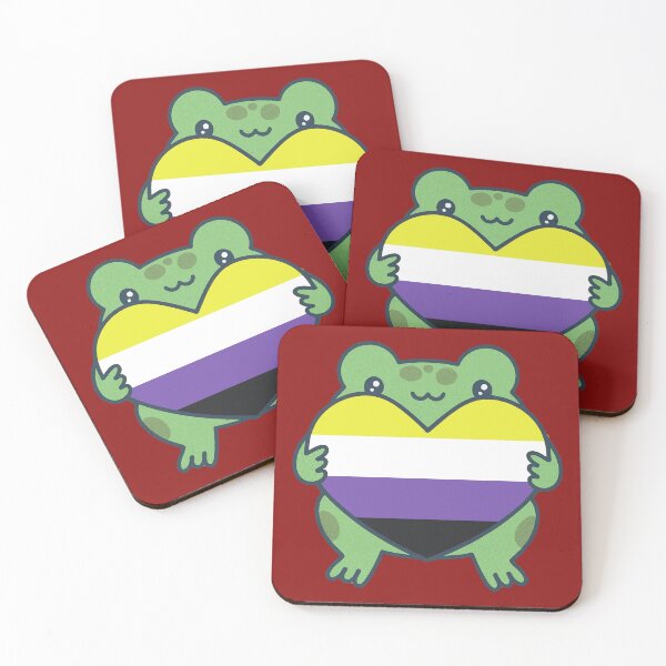 Item preview, Cute Frog holding a heart with Nonbinary Pride Flag Colors , Nonbinary Design designed and sold by Travelslightly.