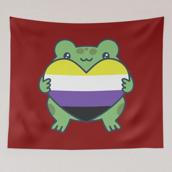 Item preview, Cute Frog holding a heart with Nonbinary Pride Flag Colors , Nonbinary Design designed and sold by Travelslightly.