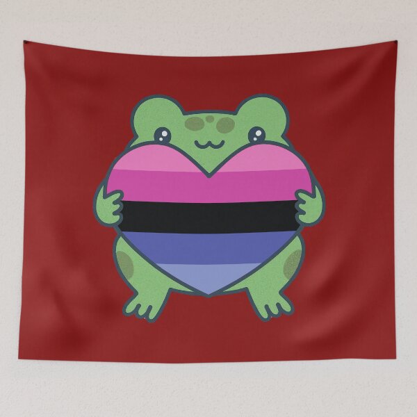Item preview, Cute Frog holding a heart with Omnisexual Pride Flag Colors , Omni Design designed and sold by Travelslightly.