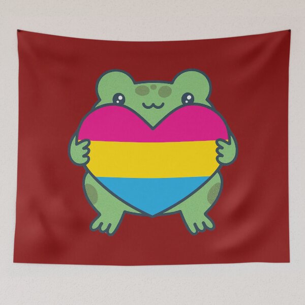 Item preview, Cute Frog holding a heart with Pansexual Pride Flag Colors , Pan Design designed and sold by Travelslightly.