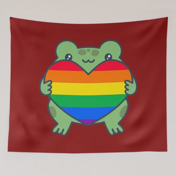 Item preview, Cute Frog holding a heart with LGBTQIA+ Pride Flag Colors , Rainbow Pride Design designed and sold by Travelslightly.