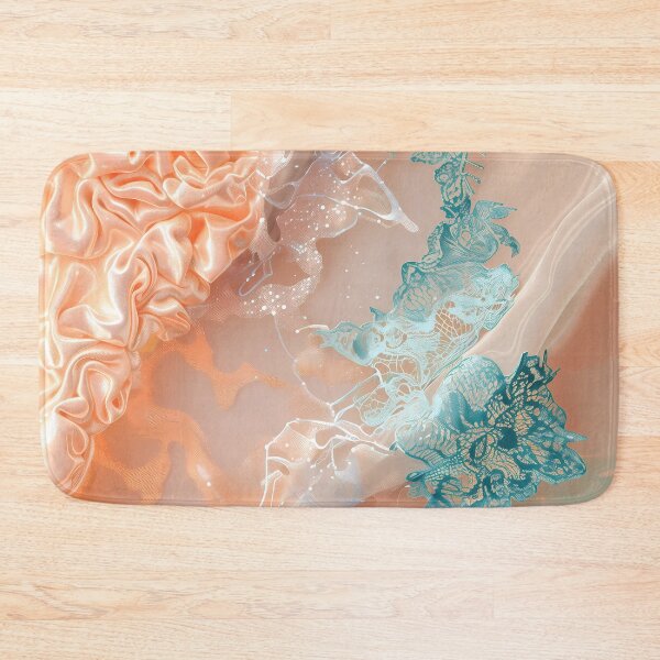 Item preview, Peach fuzz flannel and satin texture with turquoise lace designed and sold by Fantasyplus.