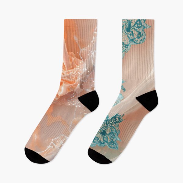 Item preview, Peach fuzz flannel and satin texture with turquoise lace designed and sold by Fantasyplus.