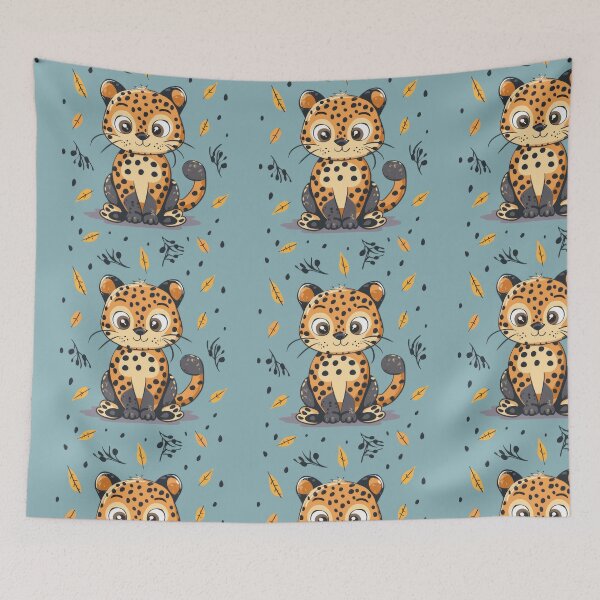 Item preview, Autumn Leaves and Cute Cheetah Cub Illustration designed and sold by PICbyFemke.