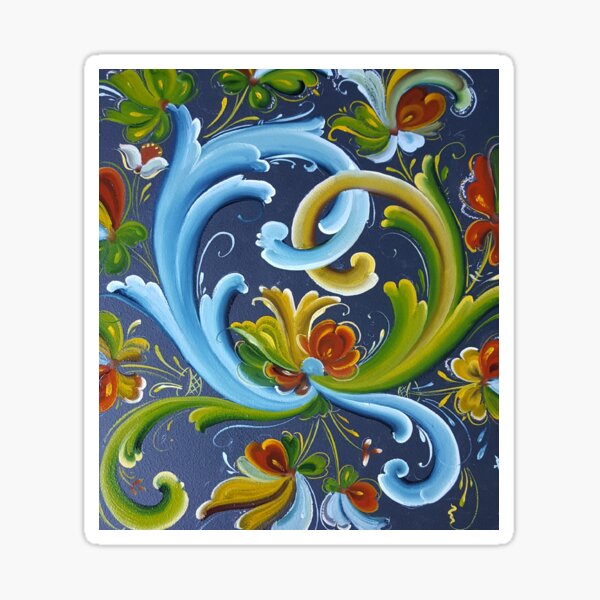 Norwegian Telemark Rosemaling, art, Scandinavian traditional painting Sticker