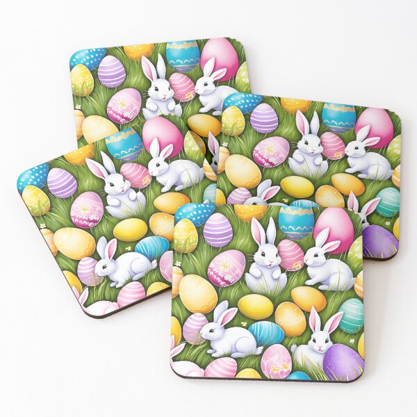 Item preview, Colorful Easter Eggs and White Bunnies on the Green Grass designed and sold by insightful-ai.