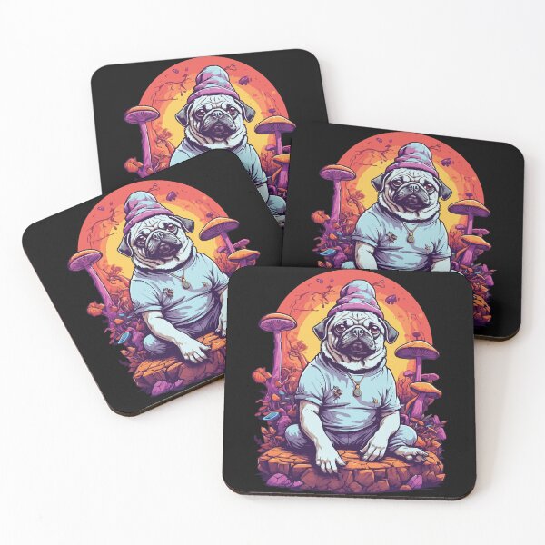 Item preview, Magical Pug Dog Psychedelic Art Forest Mushrooms designed and sold by LuminOrb.