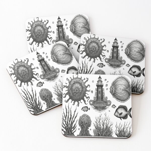 Item preview, Enchanting Deep Sea Wonders: Black and White Marine Outline Collection designed and sold by SSulatul101.