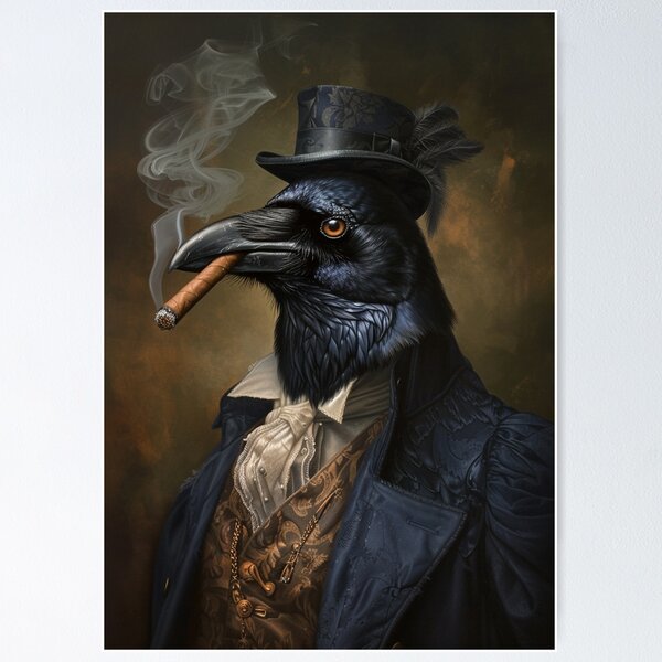 Item preview, Victorian Crow Smoking Cigar Painting designed and sold by emilys-treasure.