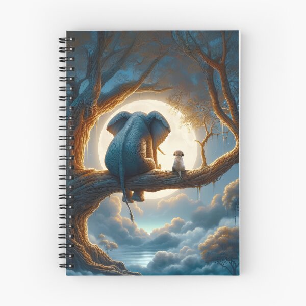 Item preview, elephant and dog sitting on a tree and looking at the moon 2 designed and sold by Mike Kiev art.