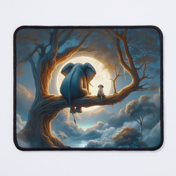 Item preview, elephant and dog sitting on a tree and looking at the moon 2 designed and sold by Mike Kiev art.
