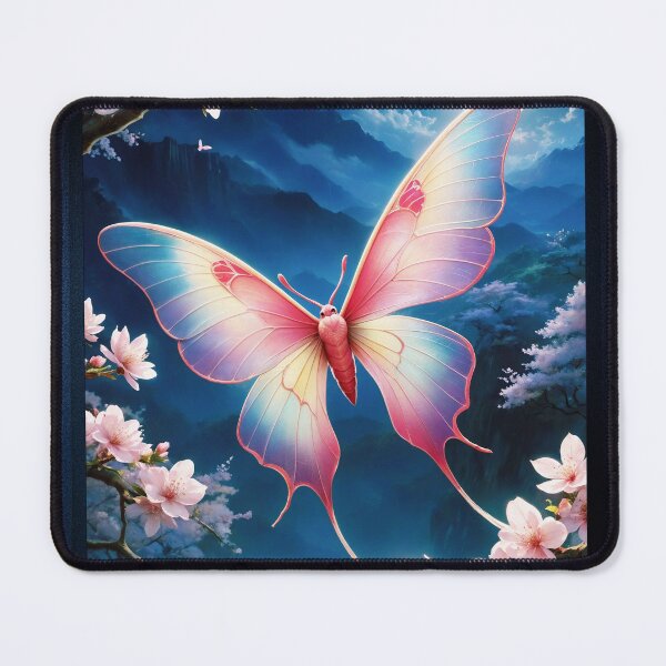 Item preview, A Chinese Moon Moth Flying Amidst The Cherry Blossoms Under A Full Moon Mesmerizing AI Concept Art by Xzendor7 designed and sold by Xzendor7 Digital Art Creations.