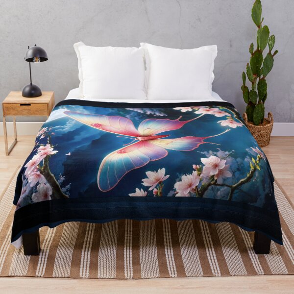 Item preview, A Chinese Moon Moth Flying Amidst The Cherry Blossoms Under A Full Moon Mesmerizing AI Concept Art by Xzendor7 designed and sold by Xzendor7 Digital Art Creations.