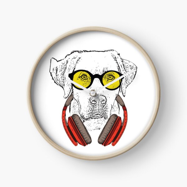 Barney my labrador with headphones and sunglasses Clock