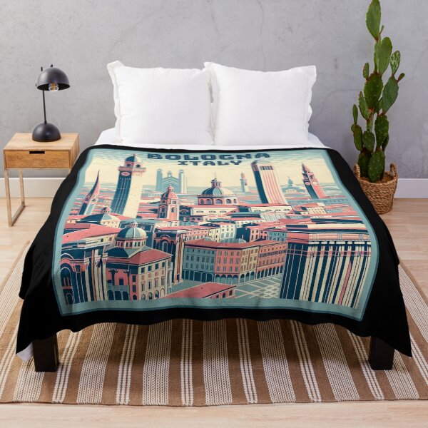 Item preview, Vintage Bologna Italy art deco Landmark Skyline. Travel souvernir. designed and sold by Unitepeople.
