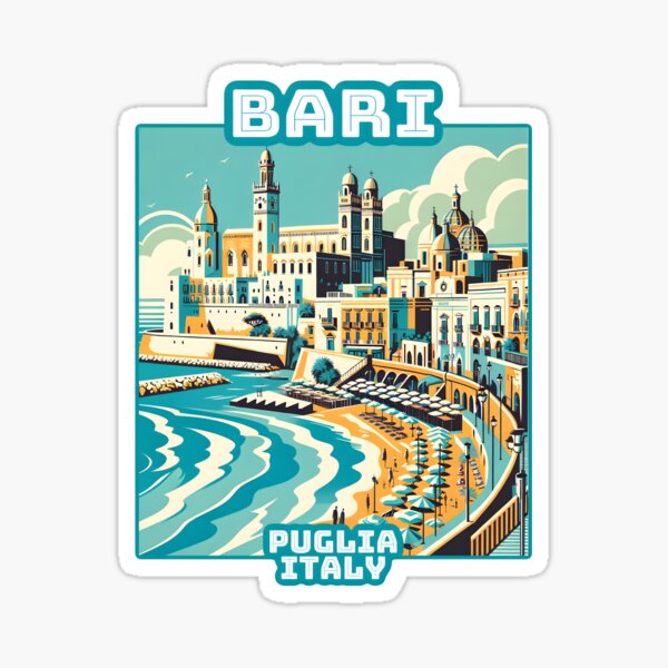 Item preview, Vintage art deco Bari Puglia italy Landmark Skyline. Travel souvernir. designed and sold by Unitepeople.