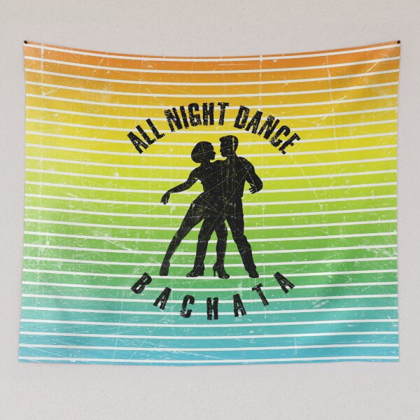 Item preview, Black silhouette of a couple dancing bachata against a background of colorful stripes designed and sold by HarridanCreates.