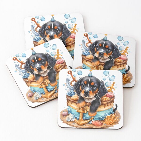Item preview, "Cute Baby Gordon Setter in Birthday Cake Watercolor - Kawaii Anime designed and sold by T3goods.