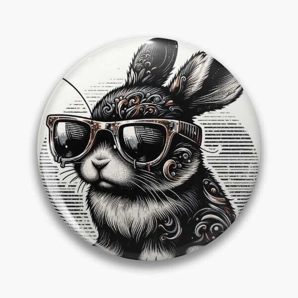 Item preview, black and white rabbit wearing sunglasses, psychedelic designed and sold by Mechanical-Artt.