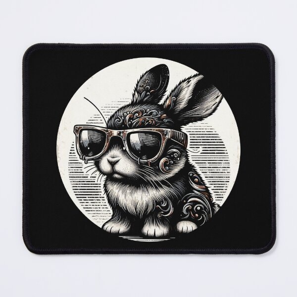 Item preview, black and white rabbit wearing sunglasses, psychedelic designed and sold by Mechanical-Artt.