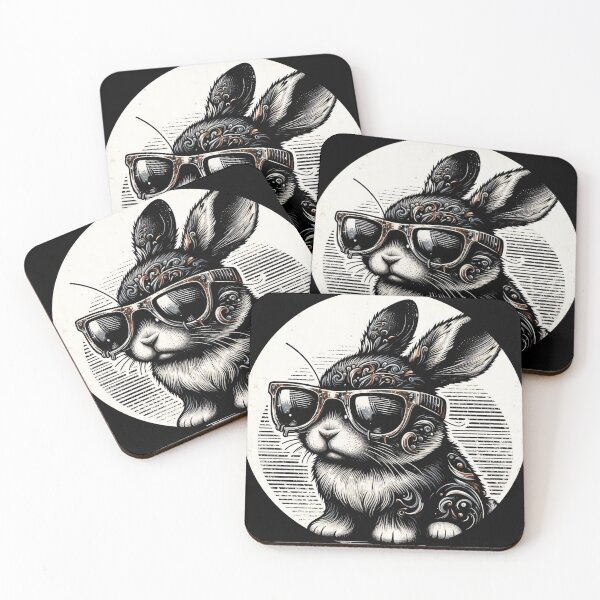 Item preview, black and white rabbit wearing sunglasses, psychedelic designed and sold by Mechanical-Artt.