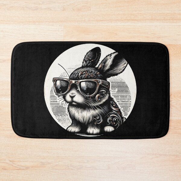 Item preview, black and white rabbit wearing sunglasses, psychedelic designed and sold by Mechanical-Artt.