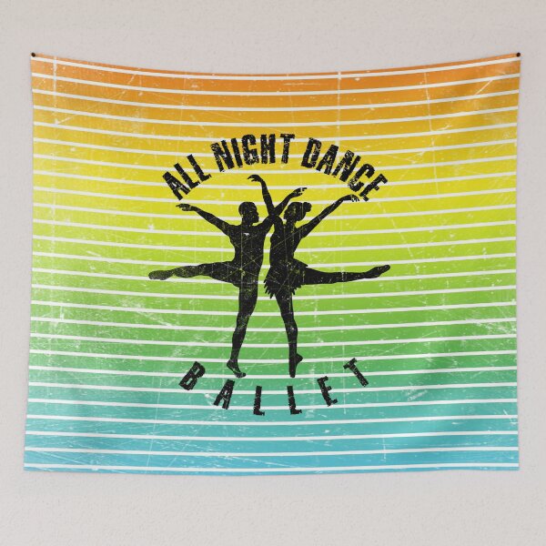 Item preview, Black silhouette of a couple dancing ballet against a background of colorful stripes designed and sold by HarridanCreates.