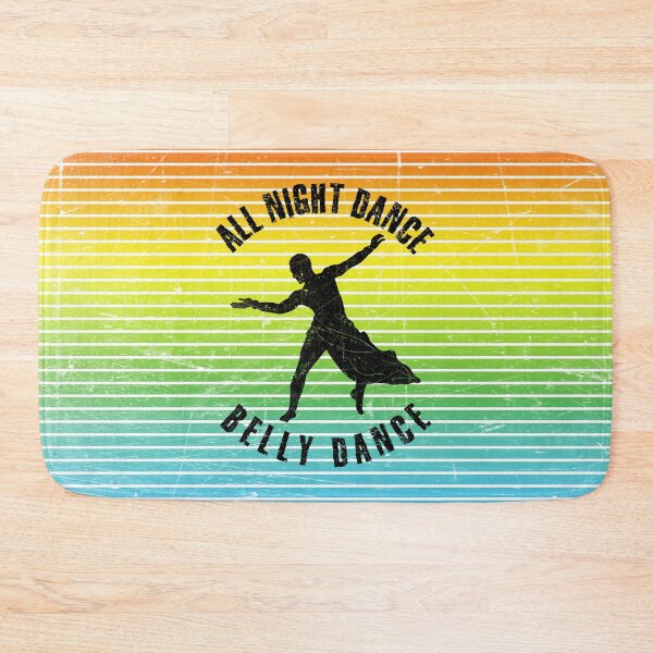 Item preview, Black silhouette of a man dancing belly dance against a background of colorful stripes designed and sold by HarridanCreates.