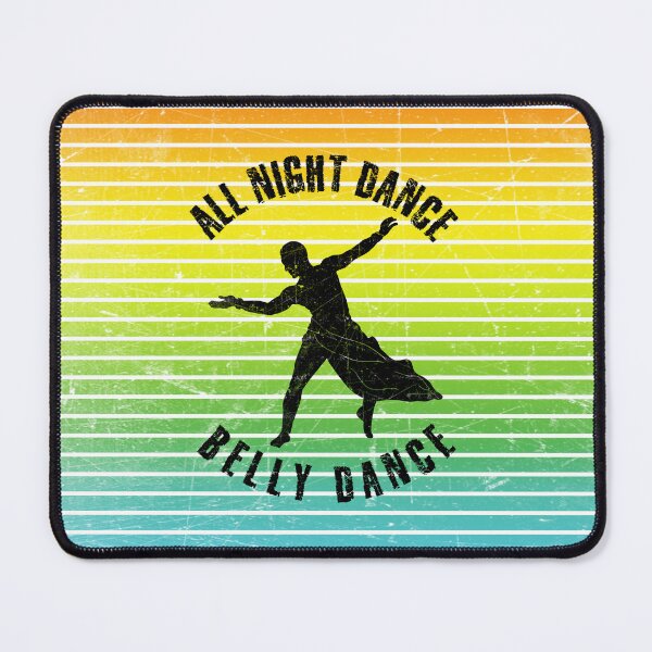 Item preview, Black silhouette of a man dancing belly dance against a background of colorful stripes designed and sold by HarridanCreates.