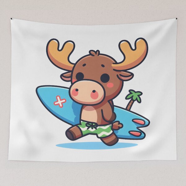 Item preview, Kawaii Moose With Surfboard designed and sold by CanvasCutie.
