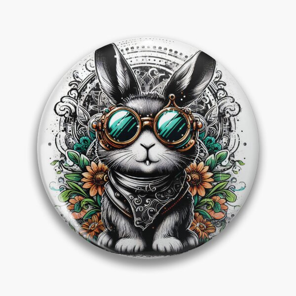 Item preview, black and white rabbit wearing sunglasses, cyberpunk, psychedelic, steampunk designed and sold by Mechanical-Artt.
