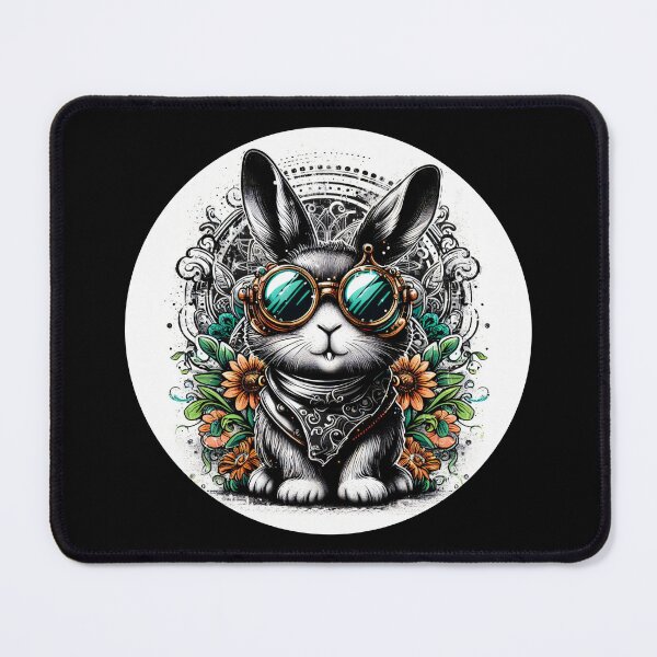 Item preview, black and white rabbit wearing sunglasses, cyberpunk, psychedelic, steampunk designed and sold by Mechanical-Artt.