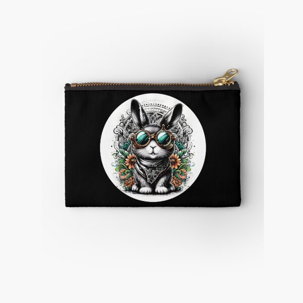 Item preview, black and white rabbit wearing sunglasses, cyberpunk, psychedelic, steampunk designed and sold by Mechanical-Artt.