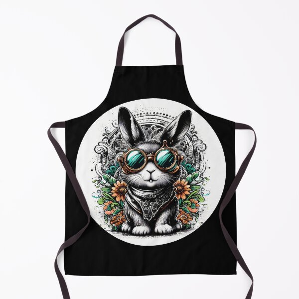 Aperçu de l'œuvre lapin noir et blanc portant des lunettes de soleil, cyberpunk, psychédélique, steampunk créée et vendue par Mechanical-Artt.